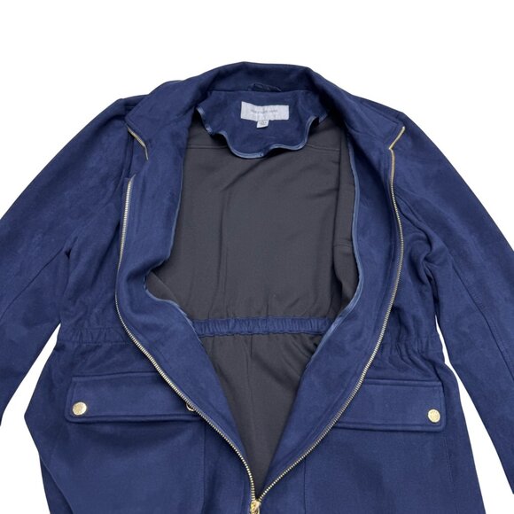 Marc New York Women's Navy Blue Faux Suede Full Zip Jacket Pockets, Size L - Picture 3 of 8